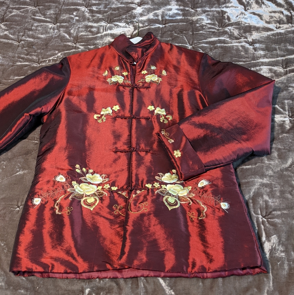 Rich Red Coat with Frog Closures Gold Embroidery